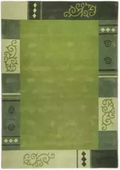 Шерстяной ковер THEKO "Ambadi", прямоугольный, чистая новая шерсть, прошивка вручную, с каймой, современный 160х230 см, зеленый