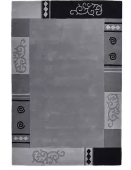 Шерстяной ковер THEKO "Ambadi", прямоугольный, чистая новая шерсть, прошивка вручную, с каймой, современный 90х160 см, серый