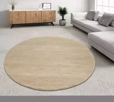 Шерстяной ковер THEKO "Gabbeh Uni, ковер ручной работы, крапчатый, чистая шерсть, ручная работа", круглый, для гостиной, столовой, спальни, также в виде дорожки или прямоугольный 140 см, бежевый