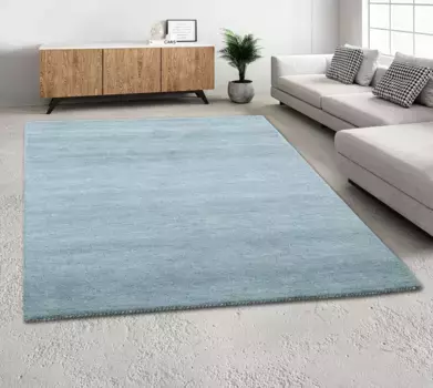 Шерстяной ковер THEKO "Gabbeh Uni, ковер ручной работы, крапчатый, чистая шерсть, ручная работа", прямоугольный, для спальни, гостиной, столовой, также в виде дорожки или круглый 200х200 см, цвет hellblau-grau