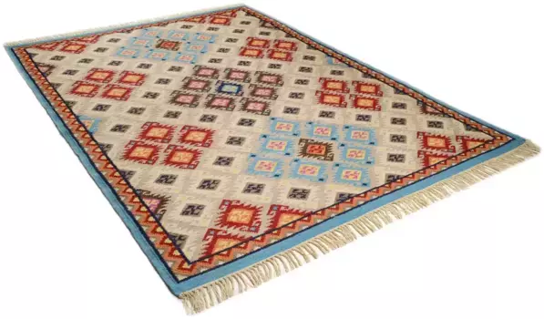 Шерстяной ковер THEKO "Kelim Royal 2", прямоугольный, плоского плетения, чистая шерсть, ручная работа, с бахромой 140х200 см, цвет multi