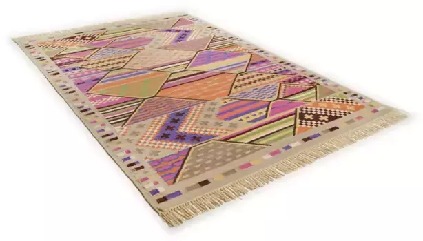 Шерстяной ковер THEKO "Kelim Royal 3", прямоугольный, чистая шерсть, плоское плетение, ручная работа, с бахромой 140х200 см, цвет bunt