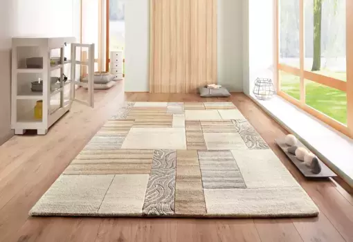 Шерстяной ковер THEKO "Лола, шерсть, ручная работа, лоскутный дизайн, ручная прошивка", прямоугольный, для гостиной, спальни, столовой, также как дорожка и круглый 120х180 см, цвет natur