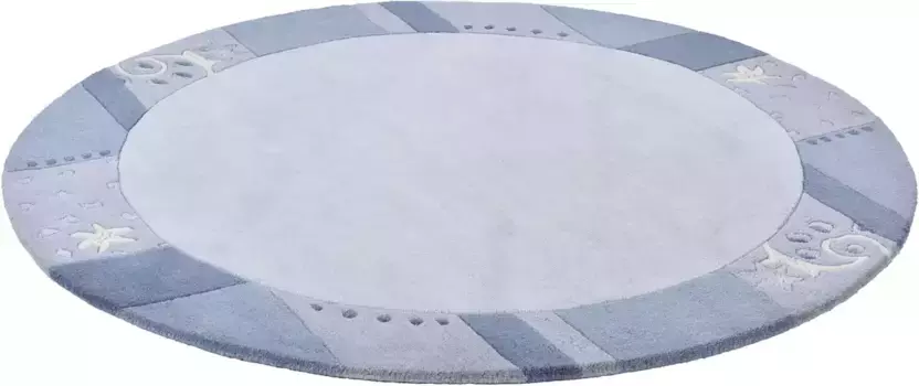 Шерстяной ковер THEKO "Royal Ganges", круглый, из чистой шерсти, с каймой, идеально подходит для гостиной и спальни 150 см, светло-синий