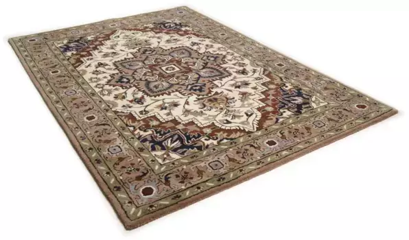 Шерстяной ковер THEKO "Royal Heriz", прямоугольный, из чистой шерсти, восточного вида, идеально подходит для гостиной и спальни 60х90 см, кремовый/коричневый