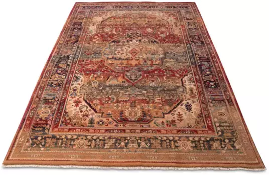 Шерстяной ковер THEKO "Saharna 7518", прямоугольный, чистая шерсть, восточный стиль, с бахромой 300х395 см, красный