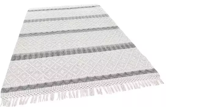 Шерстяной ковер THEKO "Visby - 915", прямоугольный, чистая шерсть, ручная работа, скандинавский дизайн, с бахромой 120х180 см, цвет wollwei