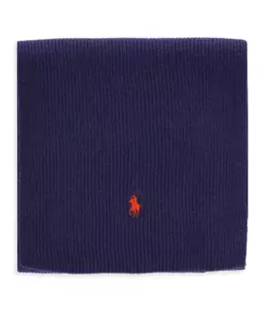 Шерстяной мужской шарф с культовой вышивкой в виде пони Ralph Lauren, синий
