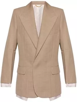 Шерстяной однобортный пиджак Victoria Beckham, бежевый