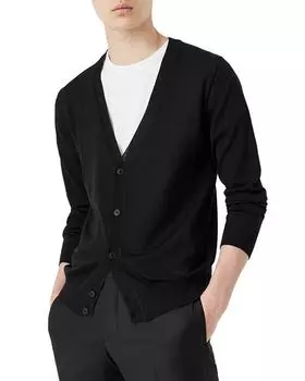 Шерстяной однотонный приталенный кардиган Armani с V-образным вырезом Emporio Armani, цвет Black
