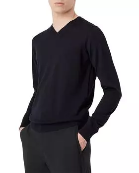 Шерстяной однотонный свитер узкого кроя Armani с V-образным вырезом Emporio Armani, цвет Blue