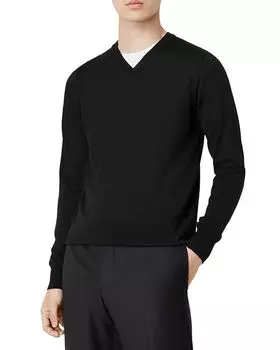 Шерстяной однотонный свитер узкого кроя Armani с V-образным вырезом Emporio Armani, цвет Black