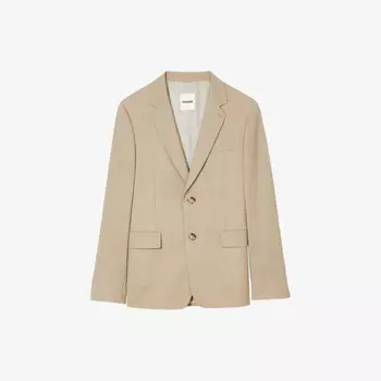 Шерстяной пиджак классического кроя с отделяющимися карманами и клапанами Sandro, цвет bruns