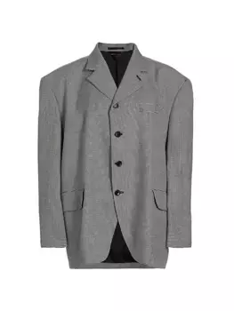 Шерстяной пиджак оверсайз с узором «гусиные лапки» Comme Des Garons, черный