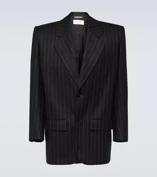 Шерстяной пиджак оверсайз в тонкую полоску Saint Laurent, черный