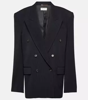 Шерстяной пиджак оверсайз в тонкую полоску Saint Laurent, синий