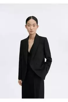 Шерстяной пиджак стандартного кроя Mango, черный