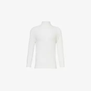 Шерстяной плиссированный трикотажный топ с высоким воротом Issey Miyake, белый