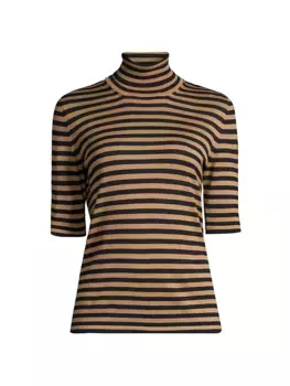 Шерстяной полосатый топ с короткими рукавами Max Mara Leisure, темно-синий