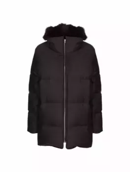 Шерстяной пуховик с мехом Yves Salomon, серый