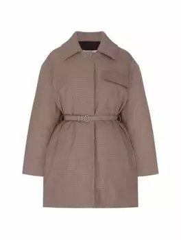 Шерстяной пуховик в клетку Jil Sander, бежевый