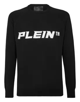 Шерстяной пуловер с круглым вырезом LS Philipp Plein, черный