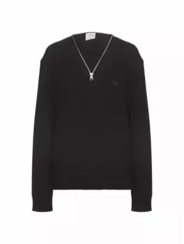 Шерстяной пуловер с логотипом Courreges, черный