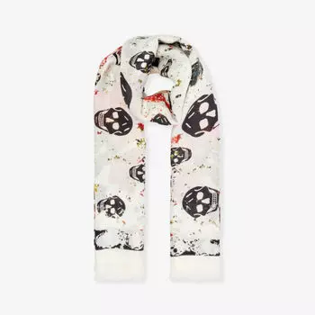 Шерстяной шарф classic flora с принтом черепа Alexander Mcqueen, белый
