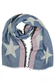 Шерстяной шарф COLLEZIONE ALESSANDRO "Звезды" с содержанием шерсти, производство Италия, джинсовый