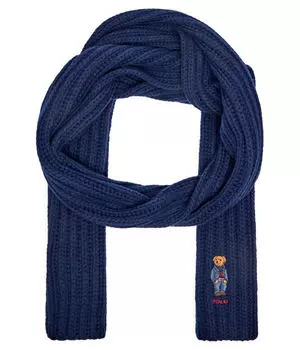 Шерстяной шарф джинсовый медведь Polo Ralph Lauren, синий