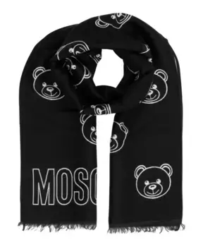 Шерстяной шарф с абстрактным узором и логотипом Moschino, черный