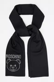 Шерстяной шарф с декоративными камнями Moschino, черный
