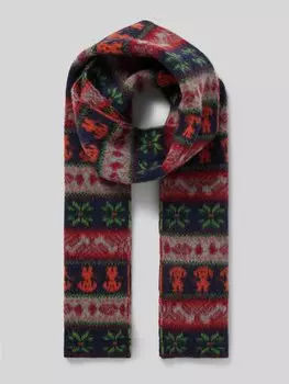 Шерстяной шарф с фактурным узором модель «КОСМИЧЕСКИЙ» HOWLIN, темно-зеленый