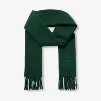 Шерстяной шарф с фирменной вышивкой и бахромой Vivienne Westwood, зеленый