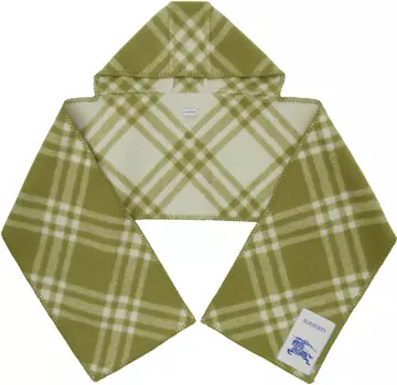 Шерстяной шарф с капюшоном в зеленую клетку Burberry