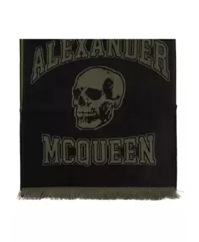 Шерстяной шарф с логотипом Alexander Mcqueen, черный