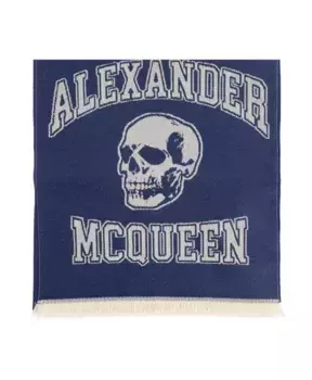 Шерстяной шарф с логотипом Alexander Mcqueen, синий
