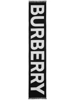 Шерстяной шарф с логотипом BURBERRY, черный