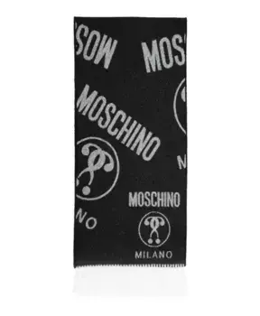Шерстяной шарф с логотипом и бахромой Moschino, черный