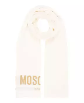 Шерстяной шарф с логотипом Moschino, белый