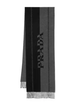 Шерстяной шарф с логотипом Prada, черный