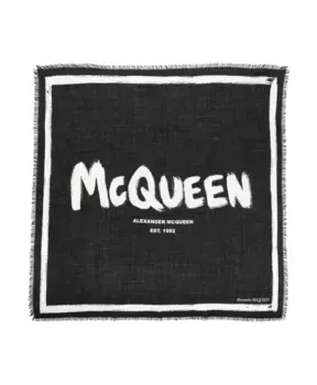 Шерстяной шарф с логотипом R Alexander Mcqueen, черный