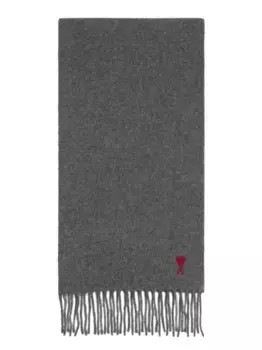 Шерстяной шарф с монограммой Ami de Coeur AMI Paris, серый