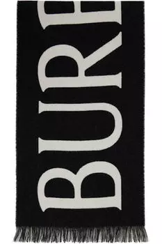 Шерстяной шарф с надписью «Burberry» черного и серого цветов