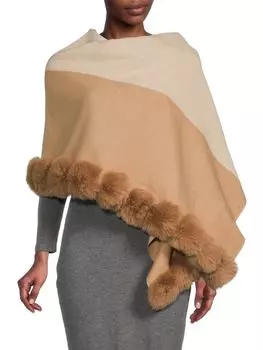 Шерстяной шарф с отделкой из искусственного меха Belle Fare, бежевый