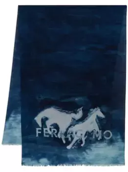 Шерстяной шарф с принтом Ferragamo, синий