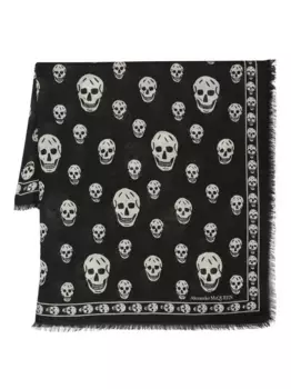 Шерстяной шарф с принтом Skull Alexander McQueen, черный