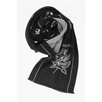 Шерстяной шарф с татуировкой черепа и жаккардовым логотипом Marcelo Burlon, Black