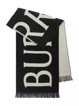 Шерстяной шарф с жаккардовым логотипом BURBERRY, черный