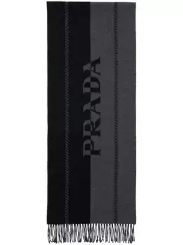 Шерстяной шарф с жаккардовым логотипом Prada, серый